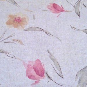 Beige Linen Blend light upholstery Floral Pink Yellow Fabric